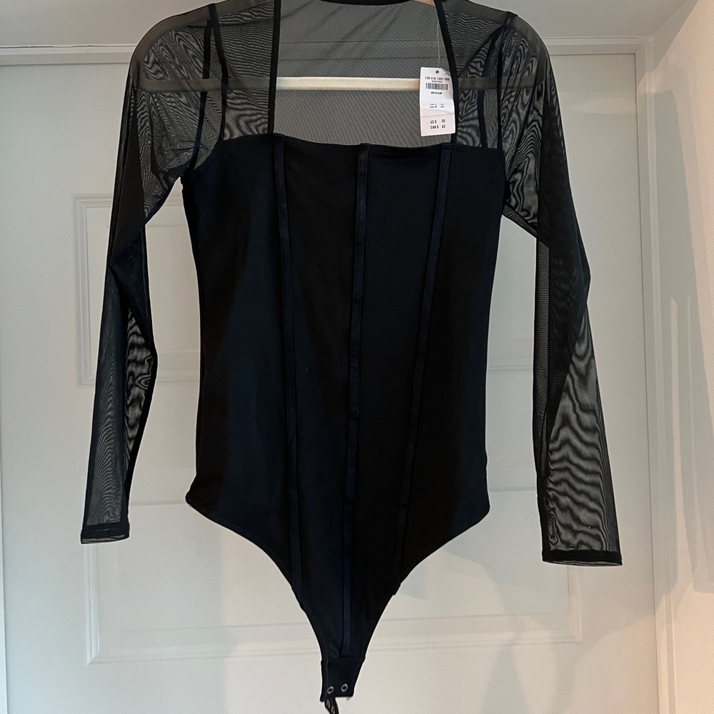 Abercrombie & Fitch Black Mesh Long Sleeve Bodysuit, size medium, NWT